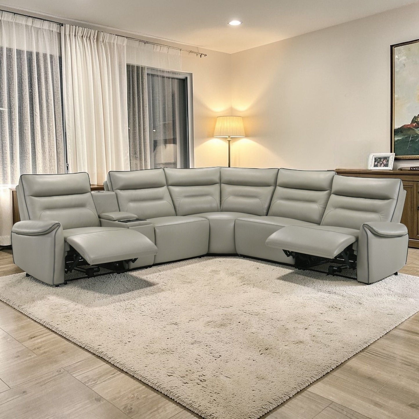 Jayke Power Motion Sectional Sofa light gray leather reclining chaise by HouseOfZazla on Tampa Home & Garden Store