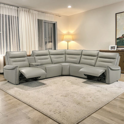 Jayke Power Motion Sectional Sofa light gray leather reclining chaise by HouseOfZazla on Tampa Home & Garden Store