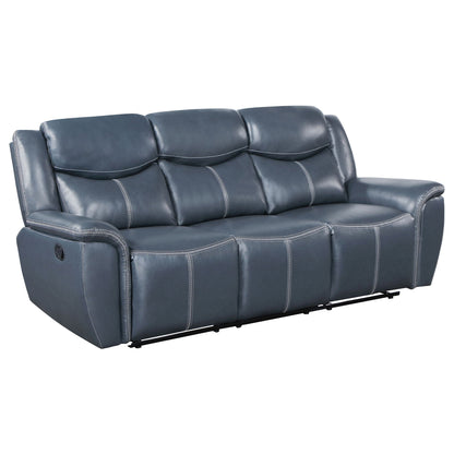 Blue Motion Reclining Sofa And Center Console