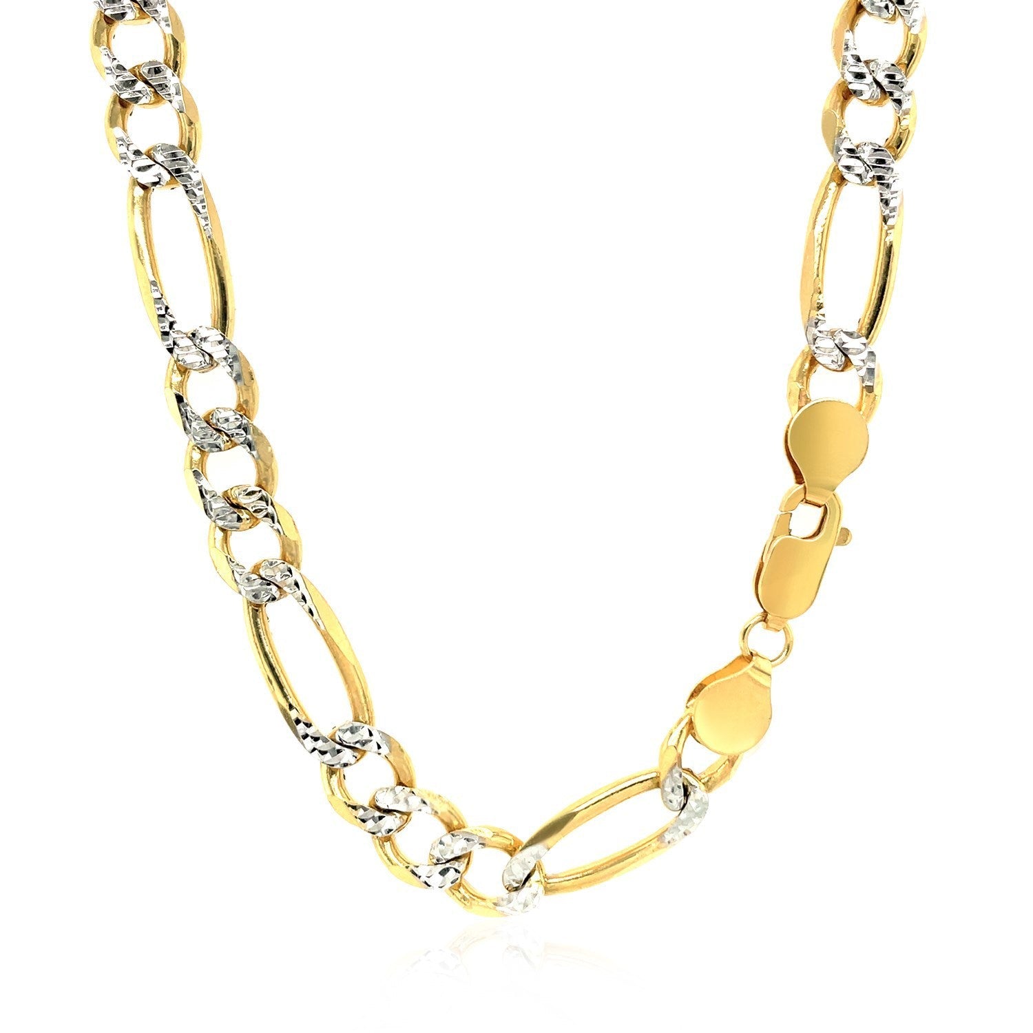 Figaro chain necklace 7.0mm 14K yellow gold with pave silver links by Bids.com, clasp on Tampa Home & Garden Store