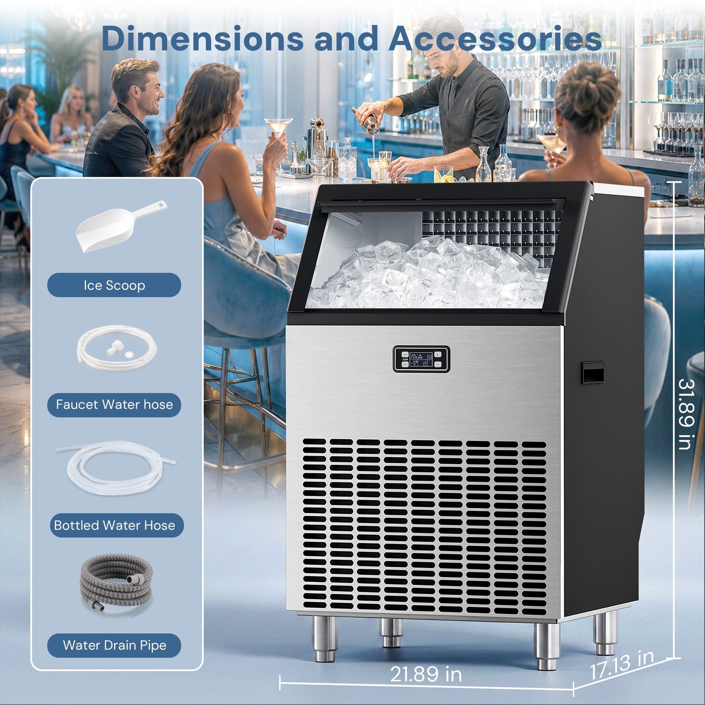 Ice maker Kismile 200 Lbs freestanding Z5895 in stainless steel with ice on Tampa Home & Garden Store