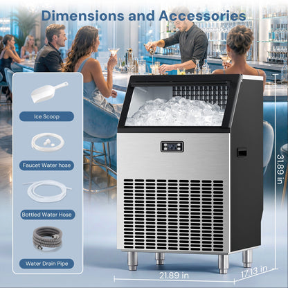 Ice maker Kismile 200 Lbs freestanding Z5895 in stainless steel with ice on Tampa Home & Garden Store