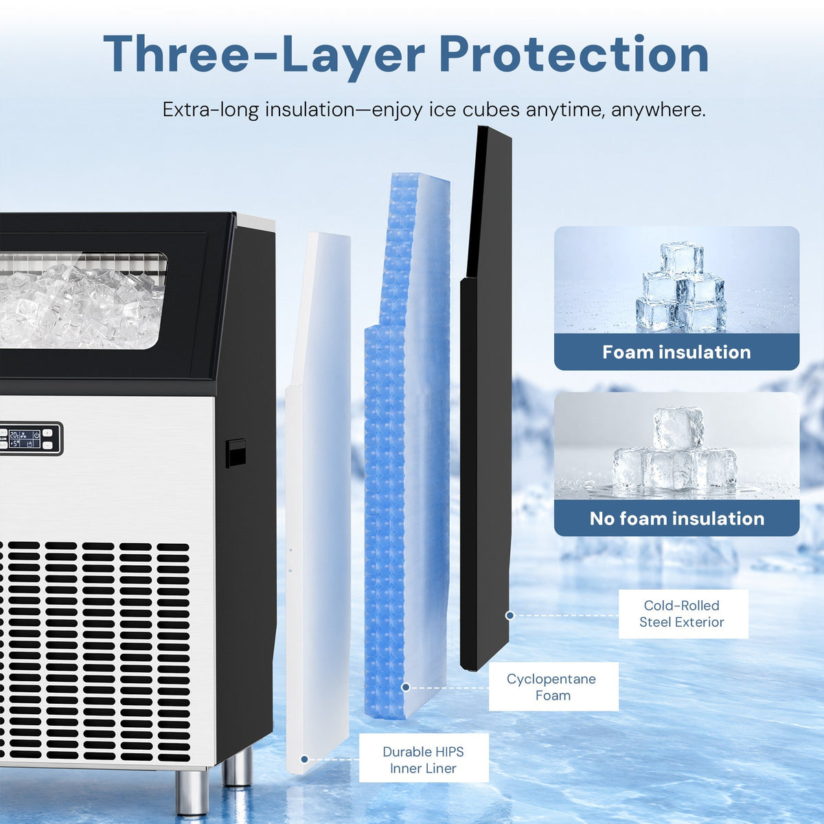 Kismile 200 Lbs Freestanding Commercial Ice Maker Z5895, stainless steel exterior on Tampa Home & Garden Store