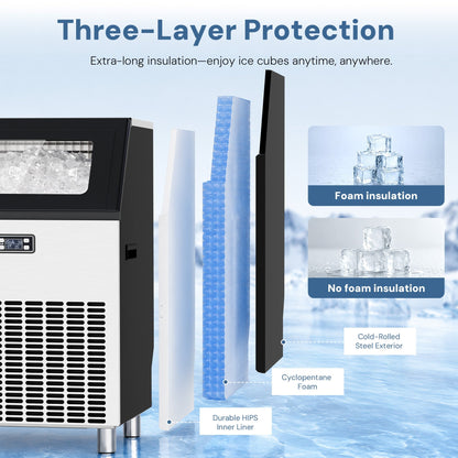 Kismile 200 Lbs Freestanding Commercial Ice Maker Z5895, stainless steel exterior on Tampa Home & Garden Store