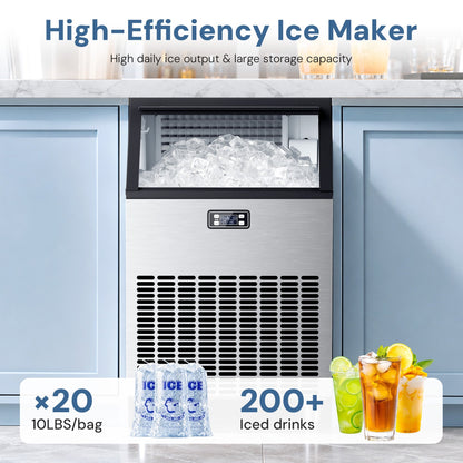 265 Lbs Freestanding Commercial Ice Maker by Kismile, stainless steel finish with ice bin on Tampa Home & Garden Store