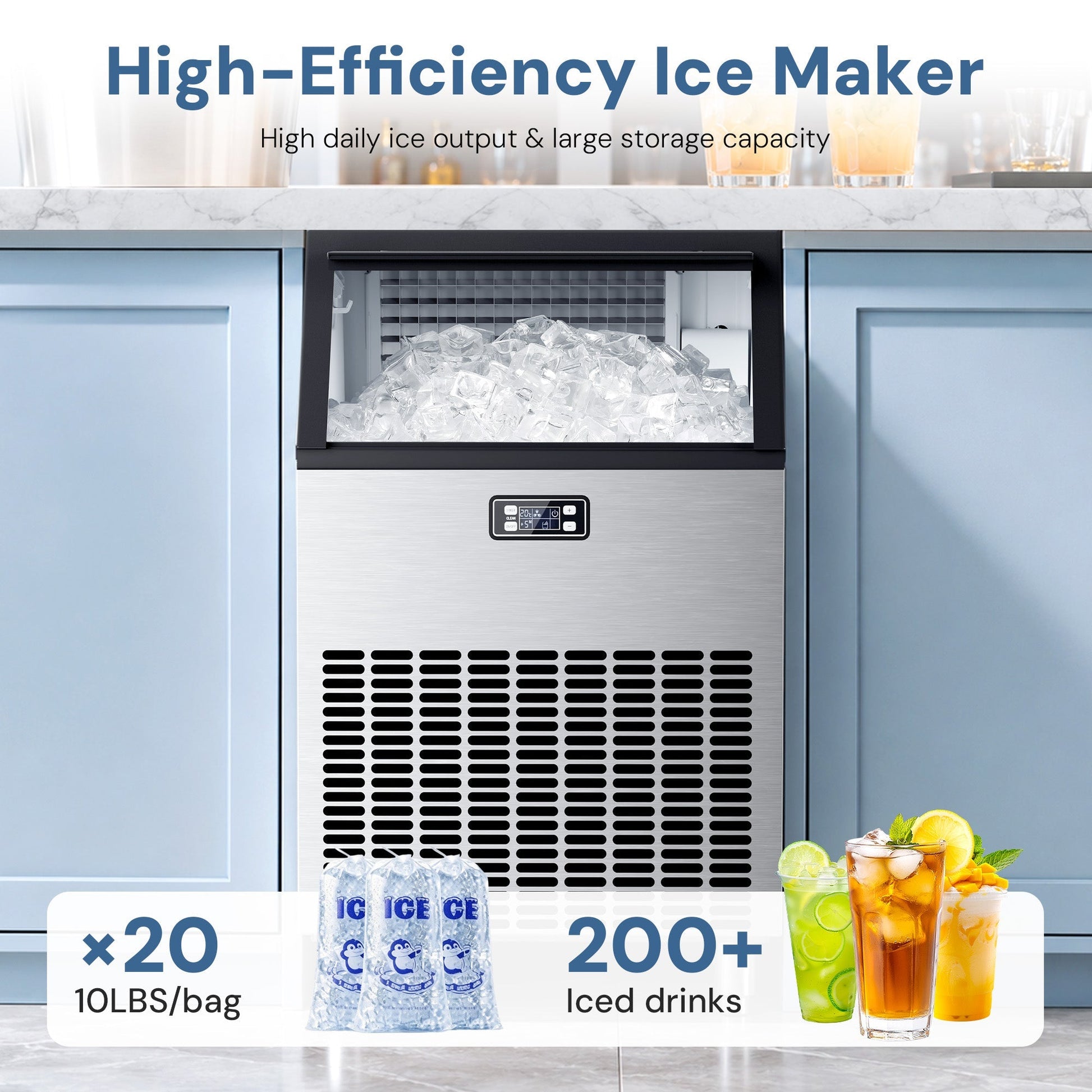 Ice maker Kismile 200 Lbs Freestanding Z5895 with stainless steel front and digital control on Tampa Home & Garden Store