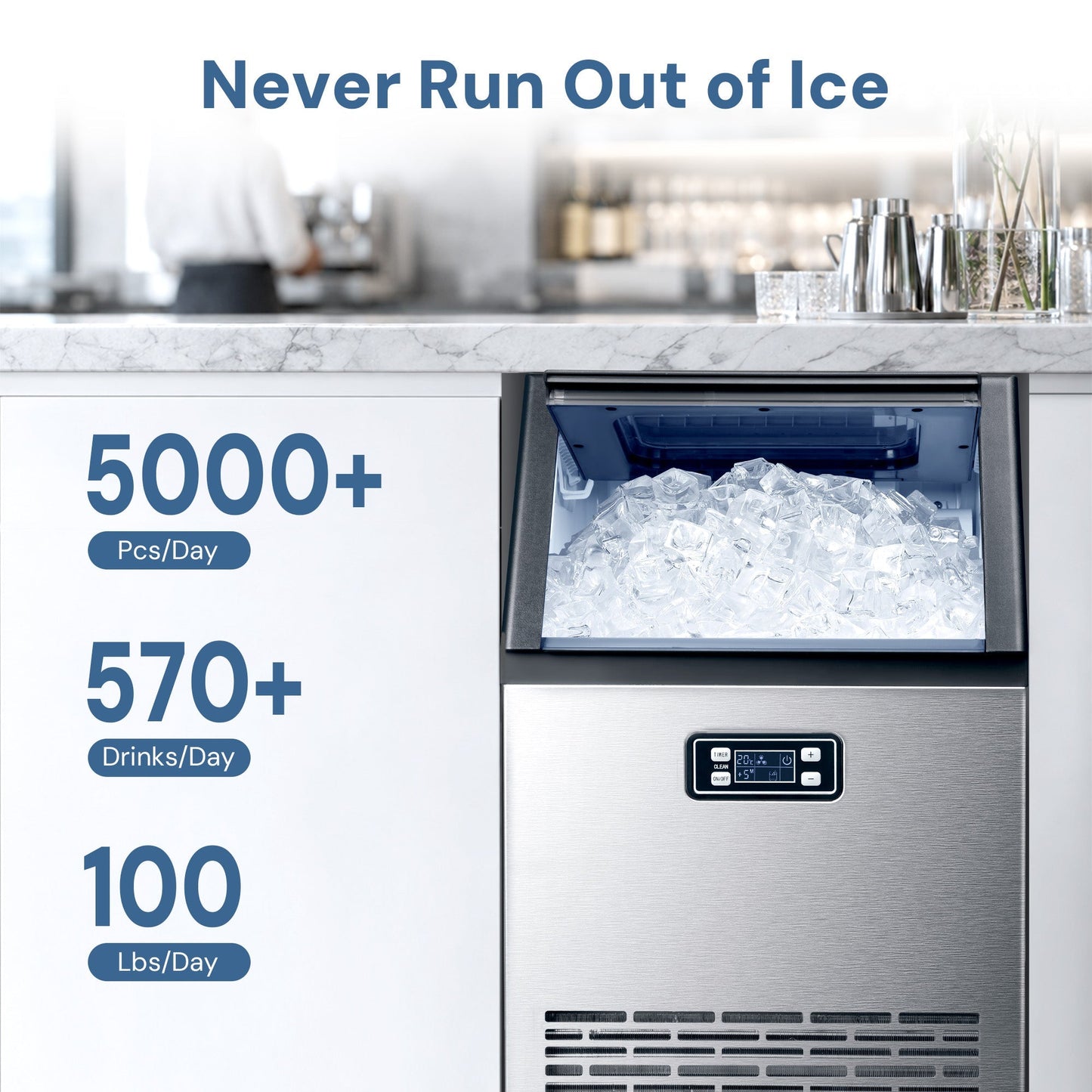 Kismile 265 Lbs freestanding ice maker stainless steel with ice bin and display on Tampa Home & Garden Store