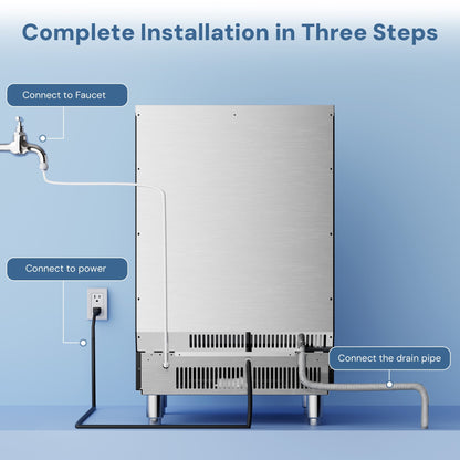 Kismile 265-lb Ice Maker, stainless steel, power drain lines visible on Tampa Home & Garden Store