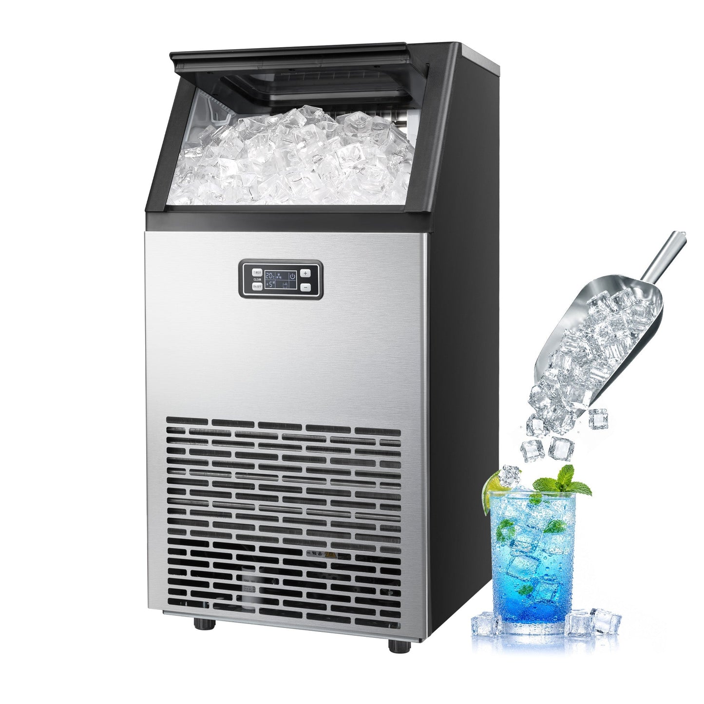 Kismile 200 Lbs Freestanding Ice Maker Z5895 stainless steel with front display on Tampa Home & Garden Store