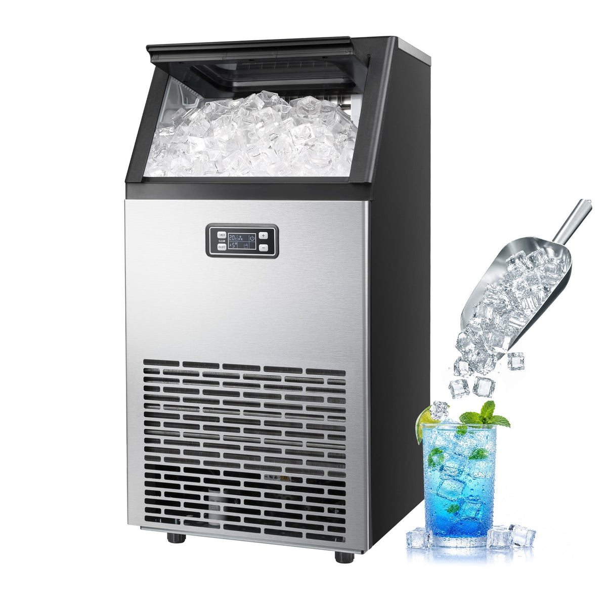 Kismile 200 Lbs Freestanding Ice Maker Z5895 stainless steel with front display on Tampa Home & Garden Store
