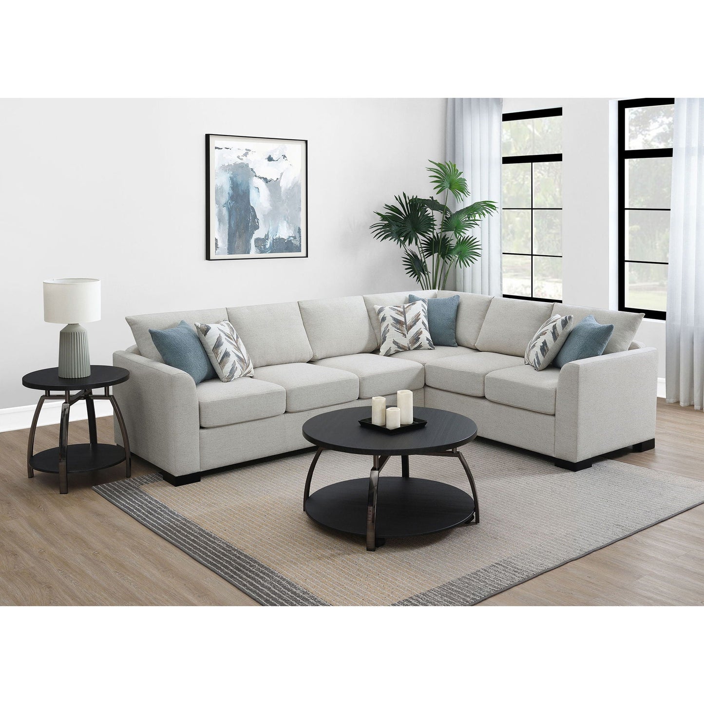 Radison greige sleeper sectional sofa by HouseOfZazla in a bright living room on Tampa Home & Garden Store