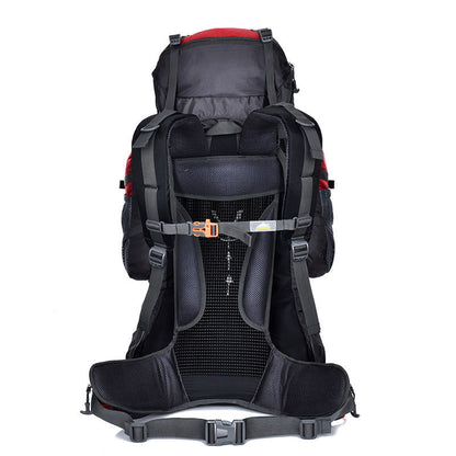 Professional mountaineering backpack 80L/85L with red top, black body and padded hip belt on Tampa Home & Garden Store