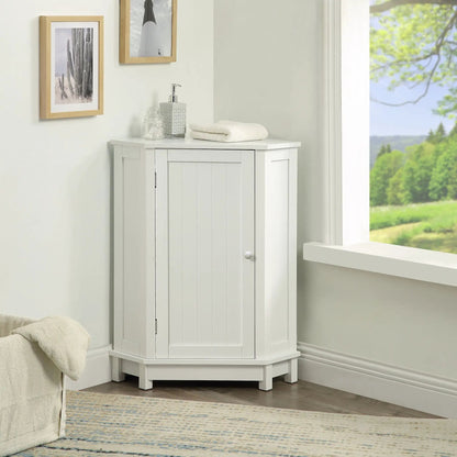 Triangle corner bathroom cabinet white beadboard doors with adjustable shelf, modern style on Tampa Home & Garden Store