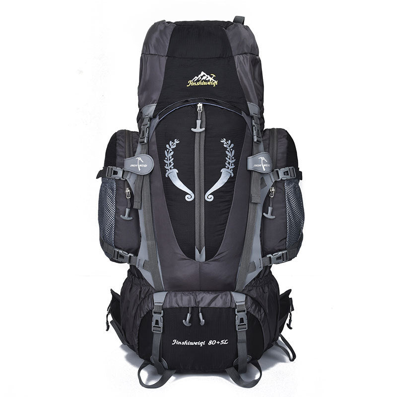 Professional mountaineering backpack 80L/85L in black-gray with zipper and side pockets on Tampa Home & Garden Store