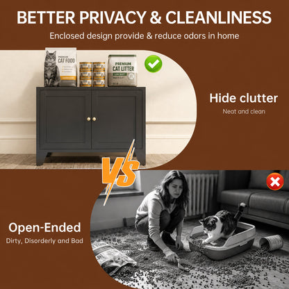 Dark gray metal cat litter box enclosure by HouseOfZazla with cat food bag and cans on top on Tampa Home & Garden Store