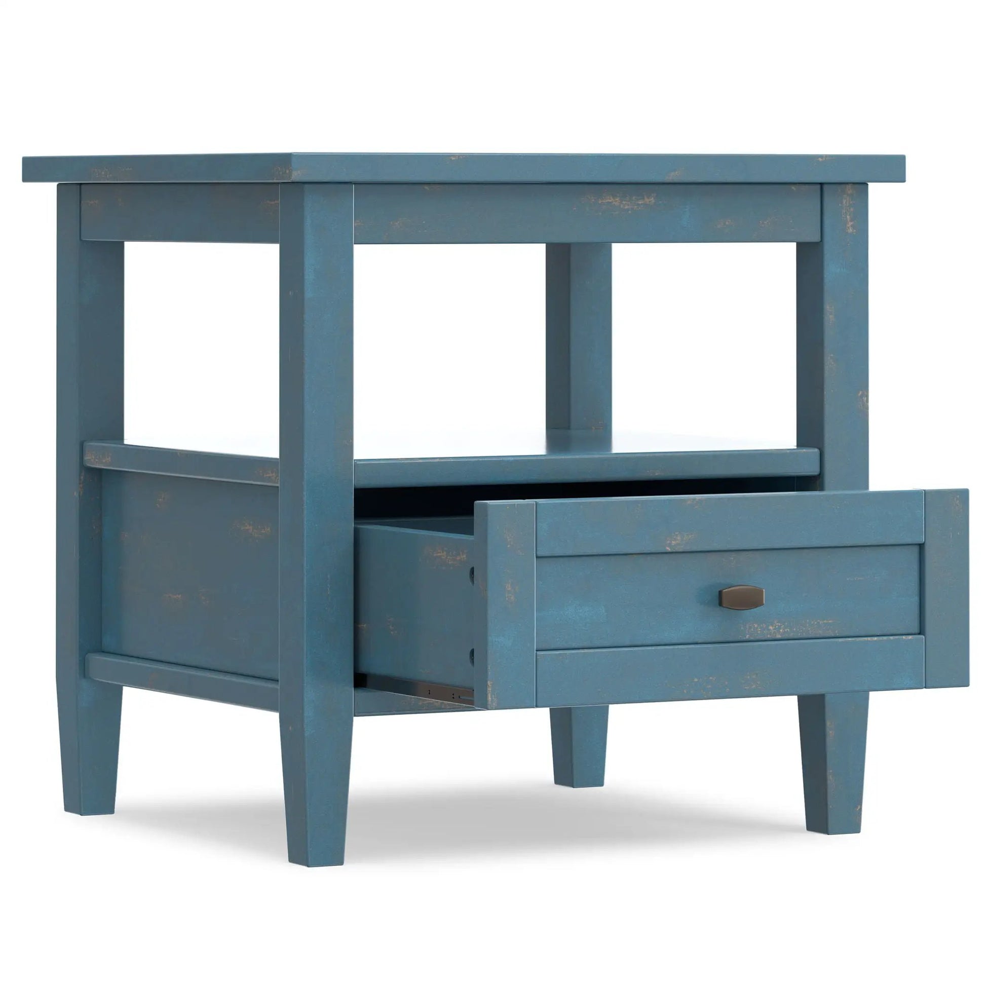Warm Shaker coffee table by Unique Piece Furniture in blue distressed finish with drawer on Tampa Home & Garden Store