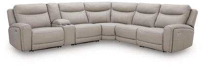 Gravier reclining sectional sofa in light beige leather with center cupholders on Tampa Home & Garden Store