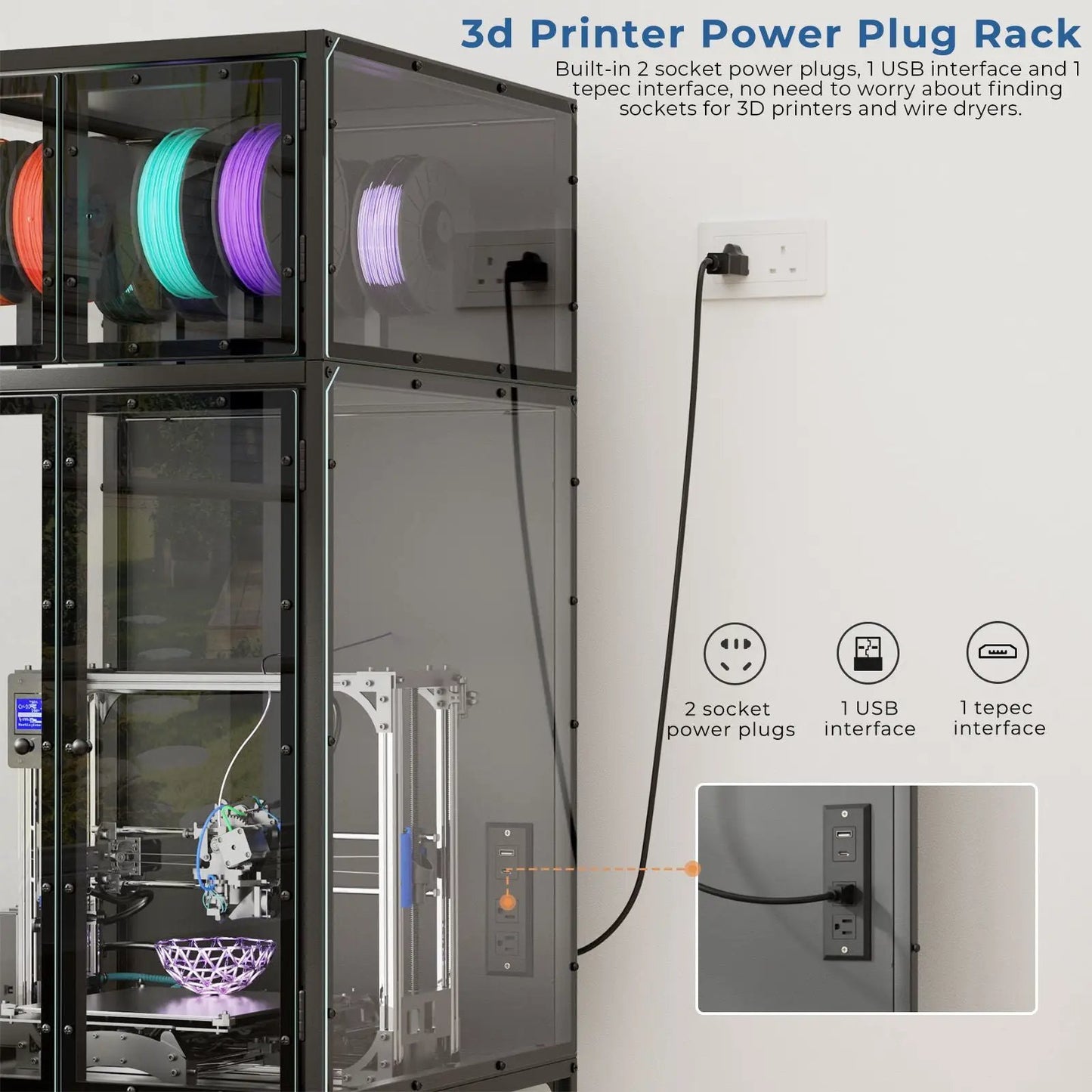 3D Printer Cabinet with Filament Storage and Bar