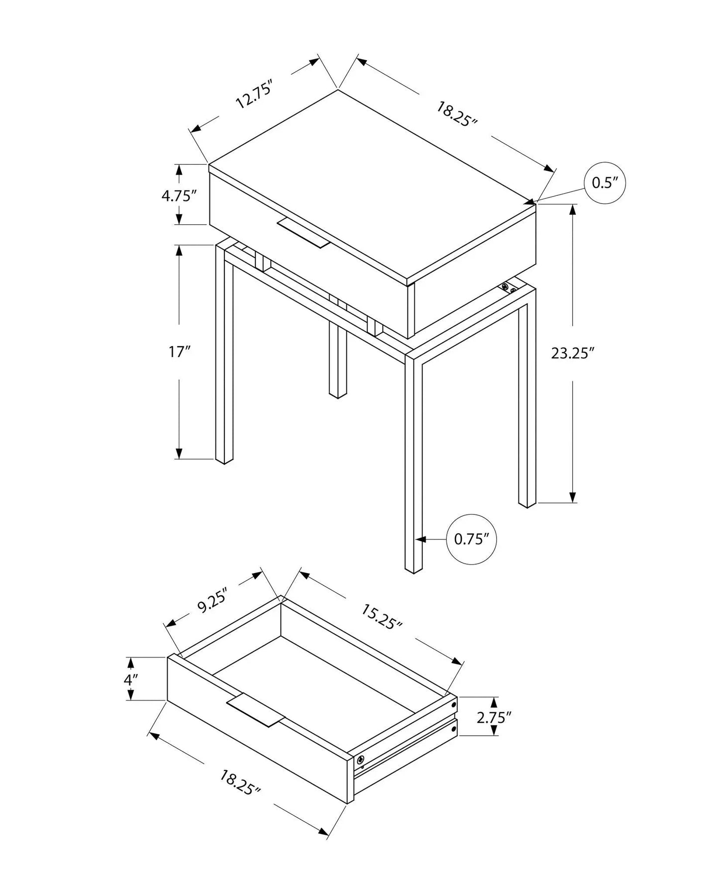 Spacious Table Top Accent Side Table Drawer