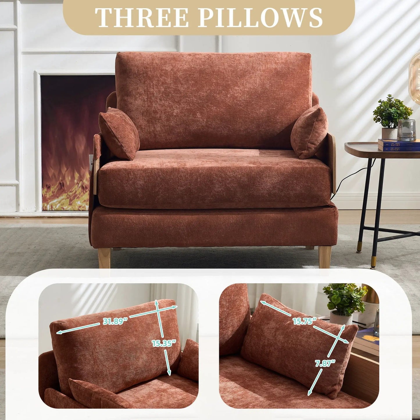 Mid Century Modern Foldable Sofa Bed, 3 Pillows