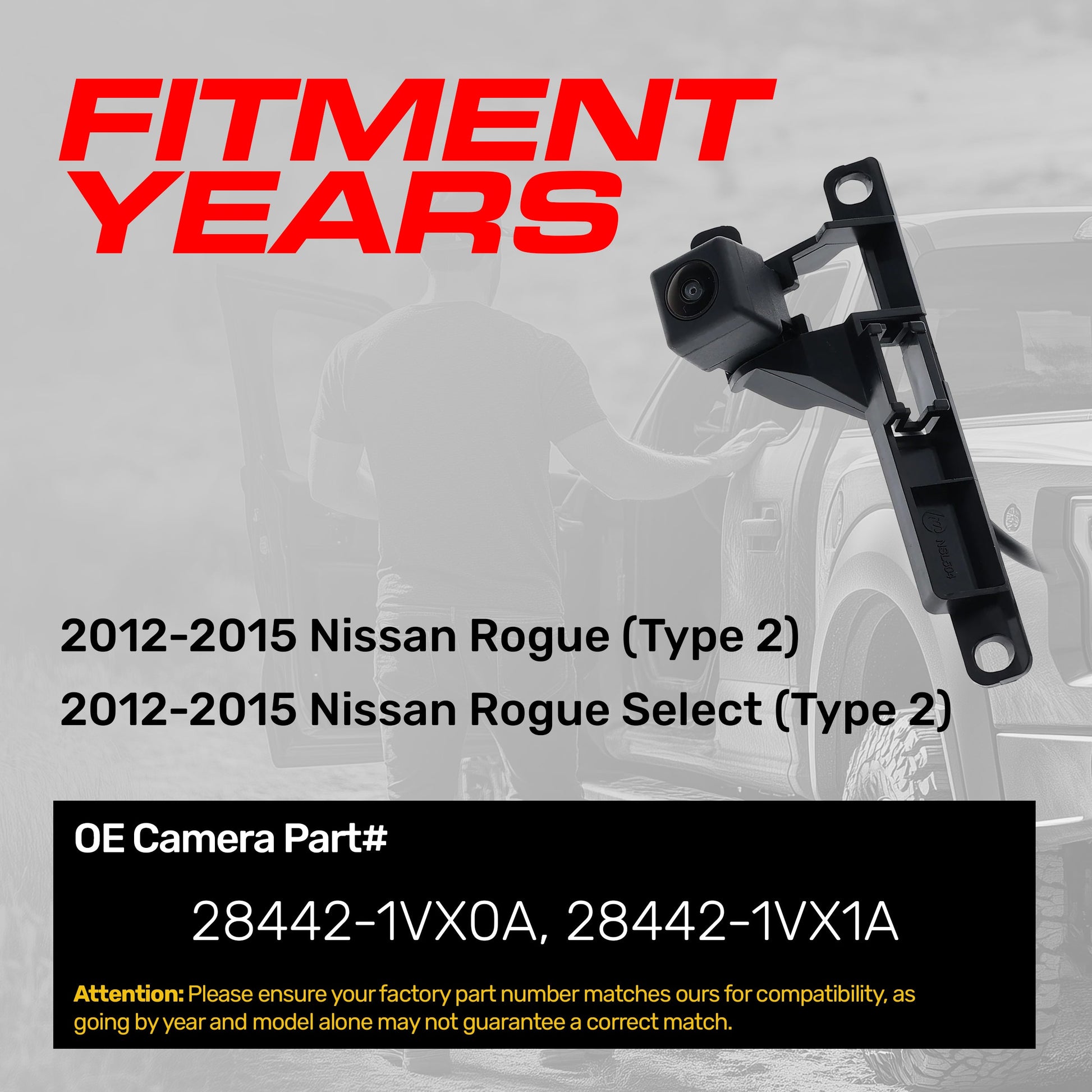 Master Tailgaters Nissan Rogue Type 2 backup camera with mount, OE 28442-1VX0A/28442-1VX1A on Tampa Home & Garden Store