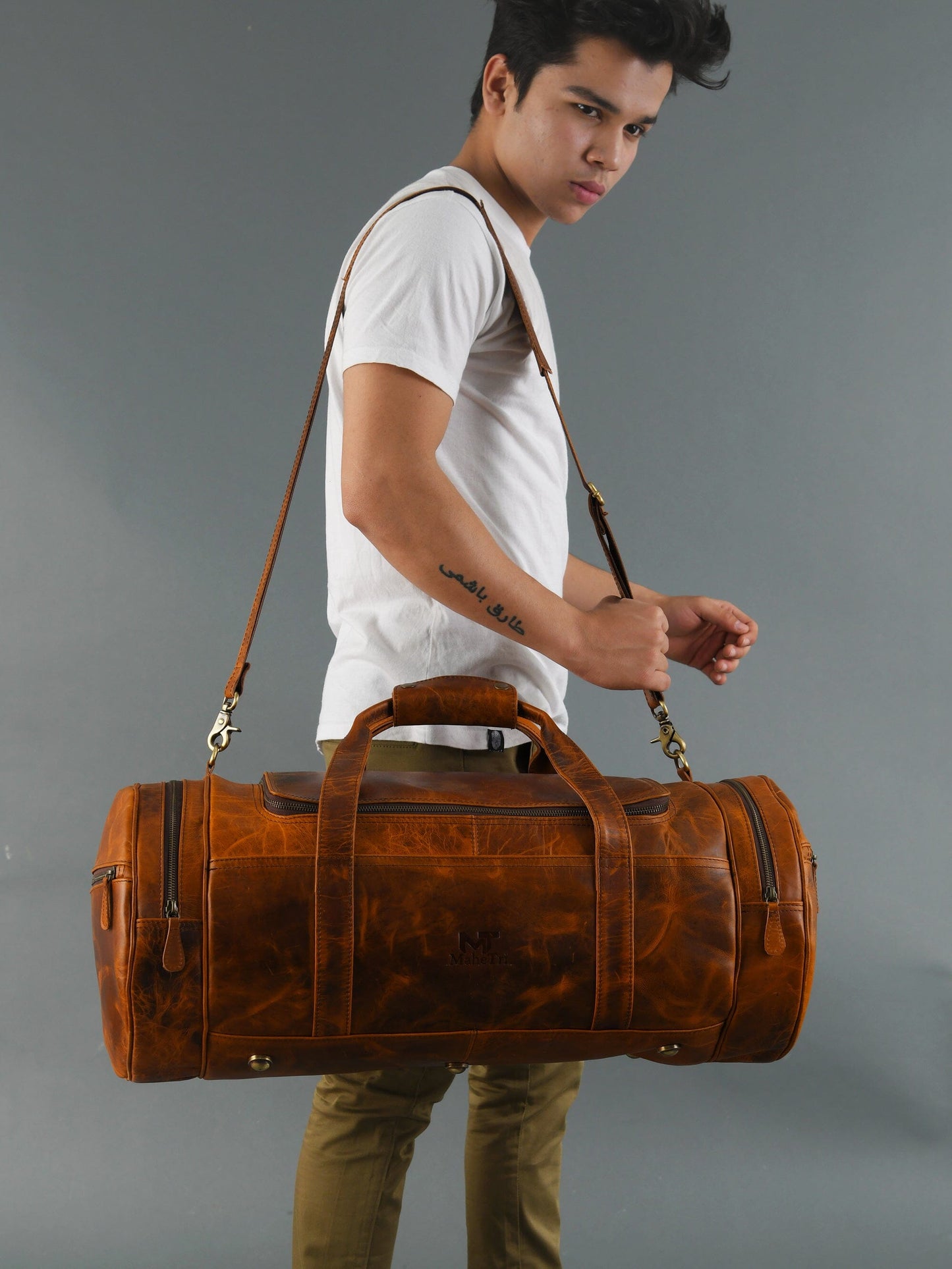 Leather Gym Travel Bag, Round - Tampa Home & Garden Store