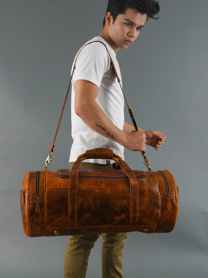 Leather Gym Travel Bag, Round - Tampa Home & Garden Store