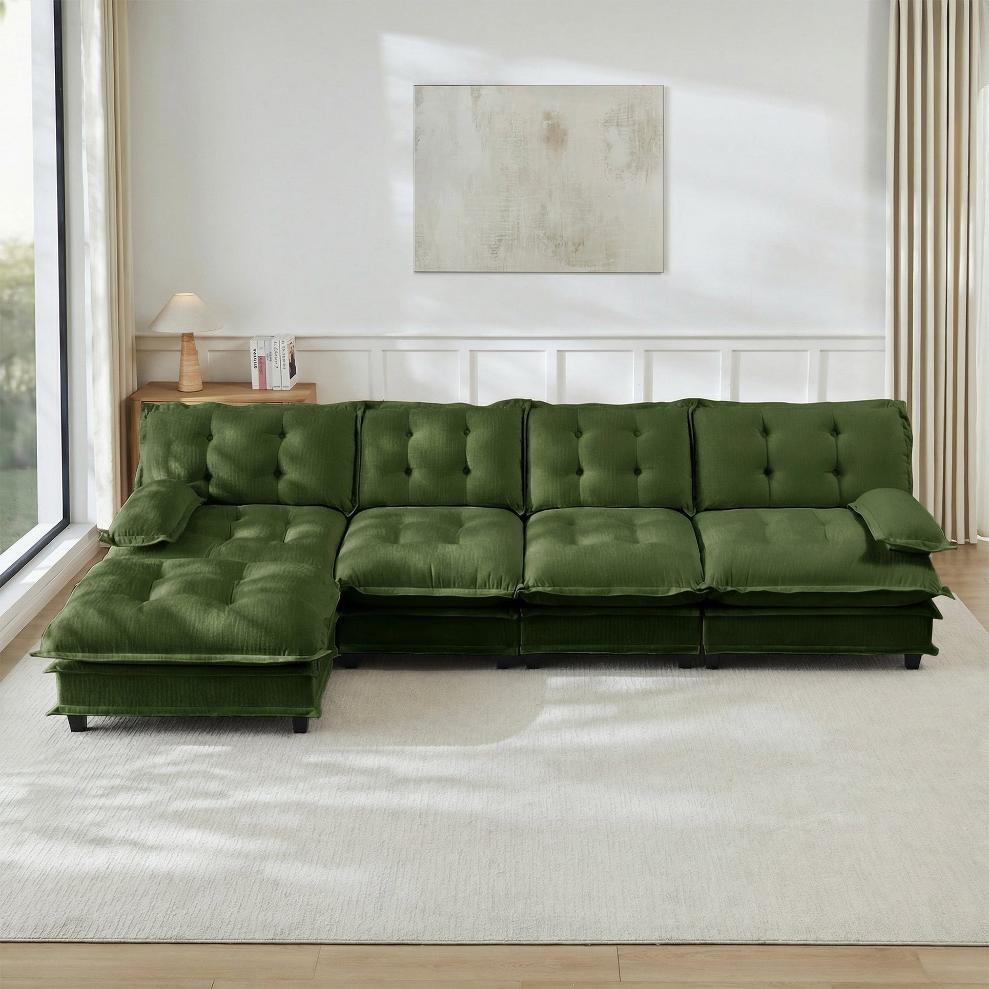 138in L-shaped velvet sofa sectional with ottoman in green HouseOfZazla on Tampa Home & Garden Store
