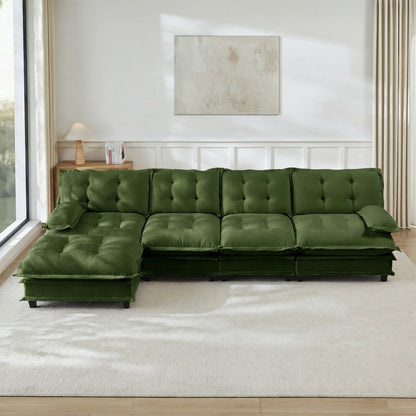 138in L-shaped velvet sofa sectional with ottoman in green HouseOfZazla on Tampa Home & Garden Store