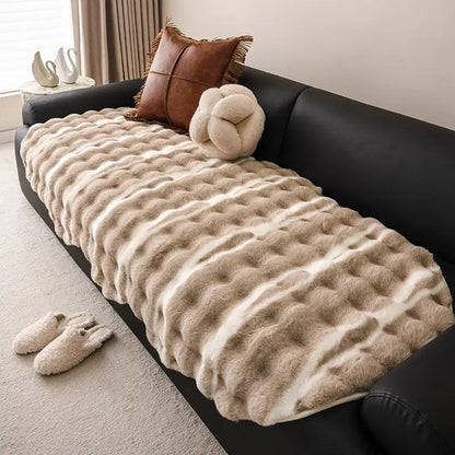 Autumn And Winter Thickening Irregular Sofa Cushion beige plush faux fur on black sofa on Tampa Home & Garden Store
