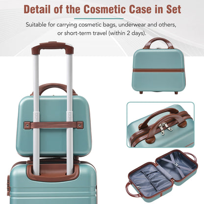 Hardshell 3-piece teal luggage set by HouseOfZazla with brown trim and cosmetic case on Tampa Home & Garden Store