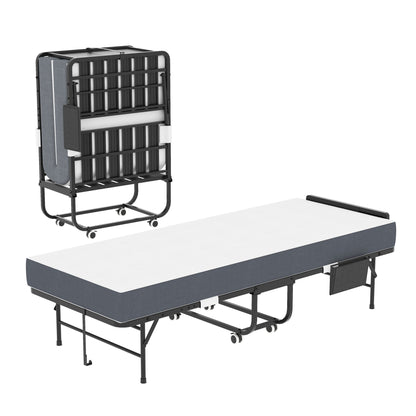 Twin Folding Bed with Adjustable Headboard & Memory Foam, black frame, gray mattress on Tampa Home & Garden Store