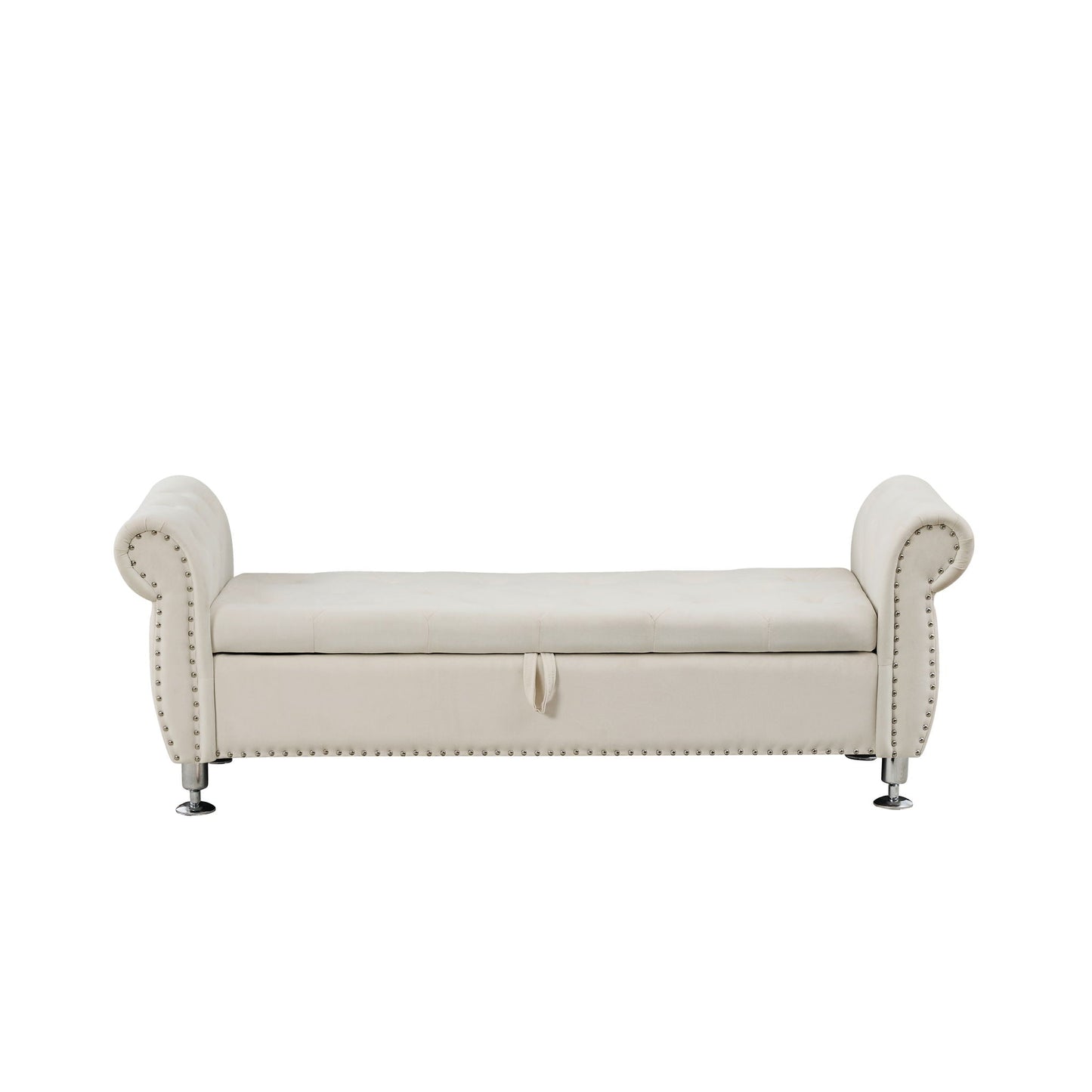 Storage bench HouseOfZazla cream faux leather with crystal buttons and nailhead trim on Tampa Home & Garden Store
