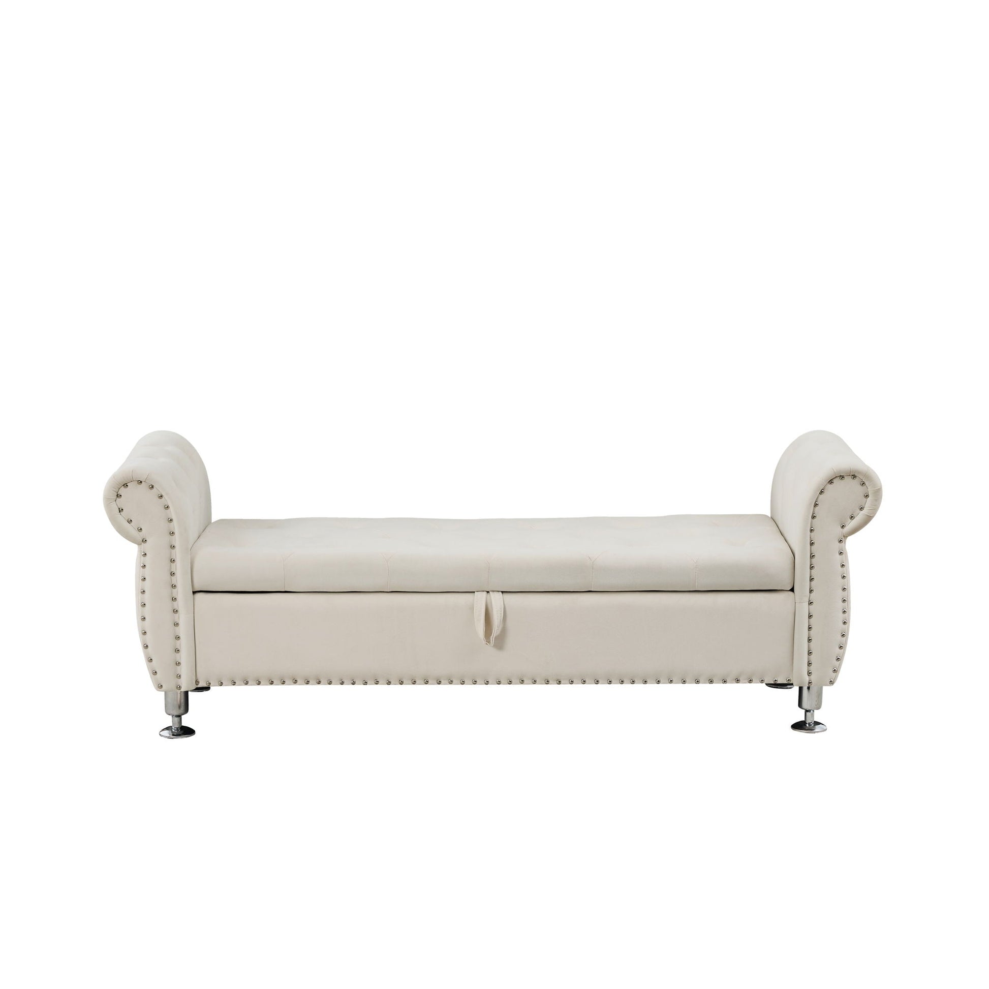 Storage bench HouseOfZazla cream faux leather with crystal buttons and nailhead trim on Tampa Home & Garden Store