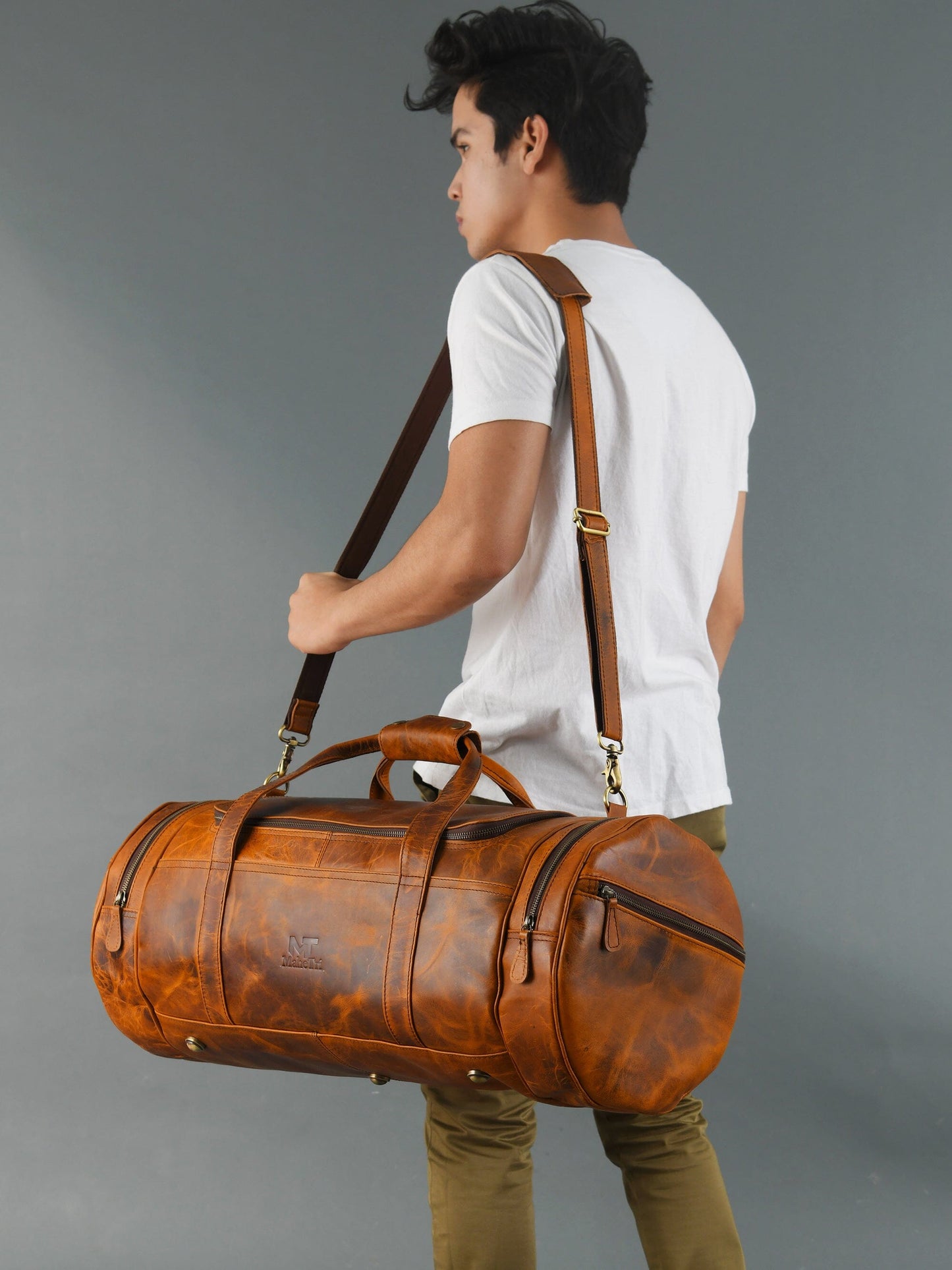 Leather Gym Travel Bag, Round - Tampa Home & Garden Store