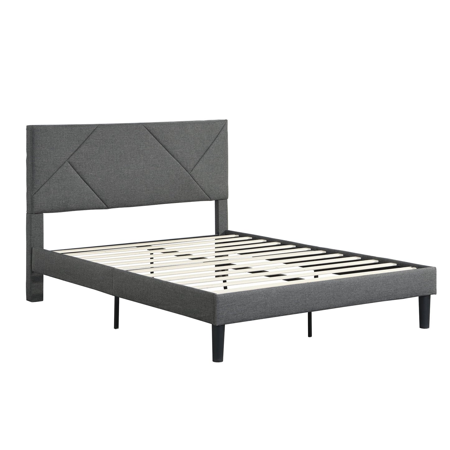 Full Size Gray Upholstered Bed Frame and Slats