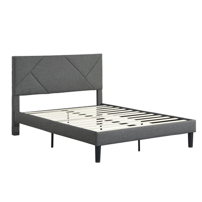 Full Size Gray Upholstered Bed Frame and Slats