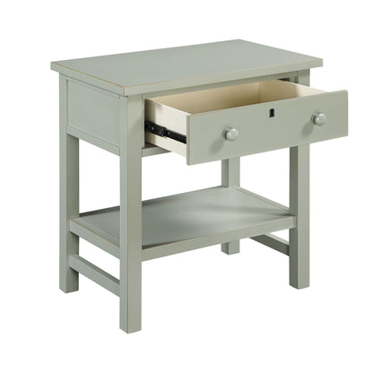 Finley 1-drawer storage nightstand with open shelf by HouseOfZazla in pale sage green on Tampa Home & Garden Store