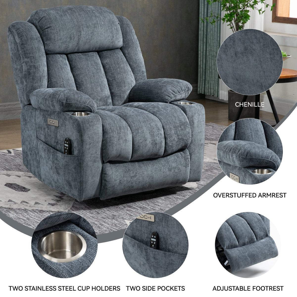 Chenille and power lift recliner with heating