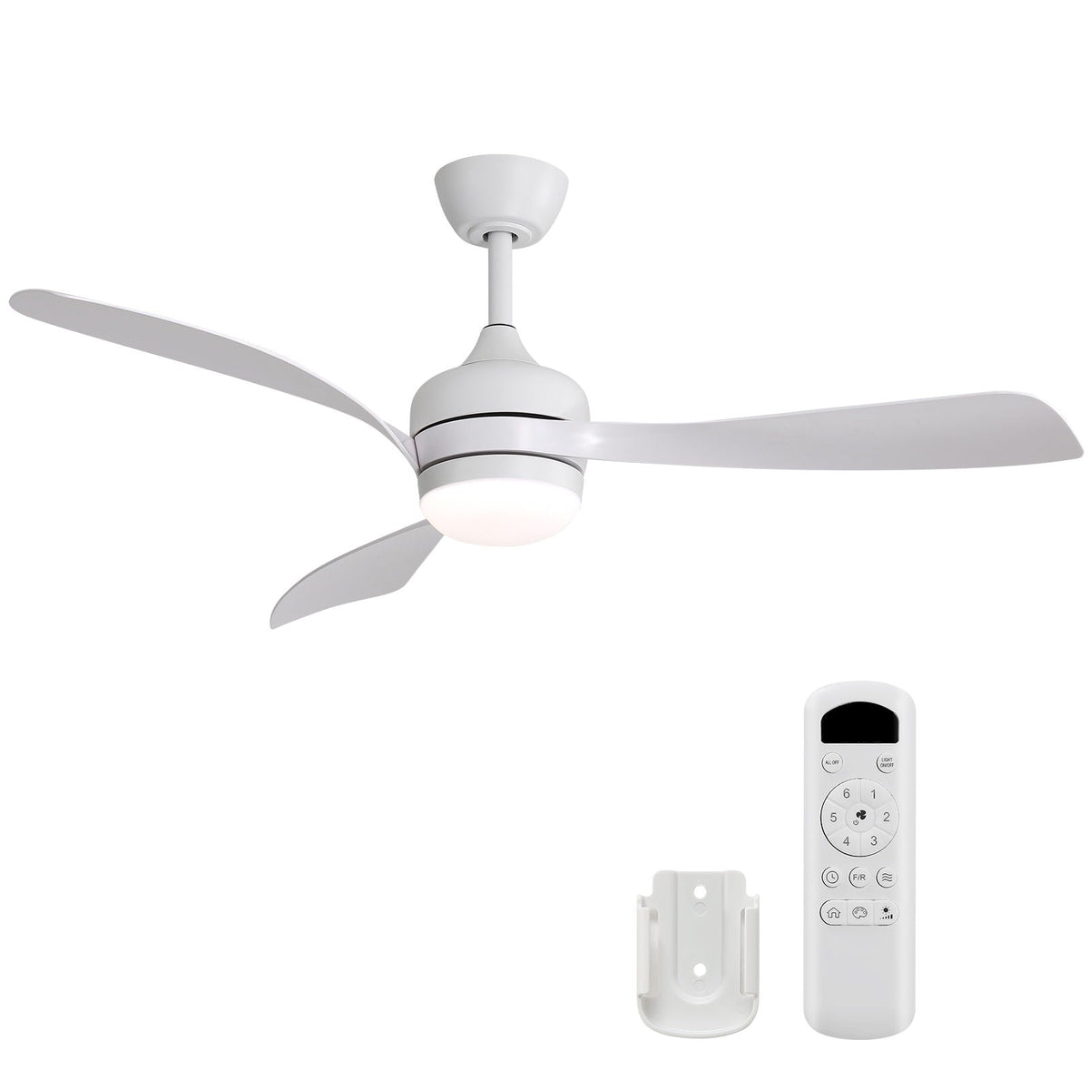 Ceiling fan with reversible DC motor, white finish, 3 blades and remote control on Tampa Home & Garden Store