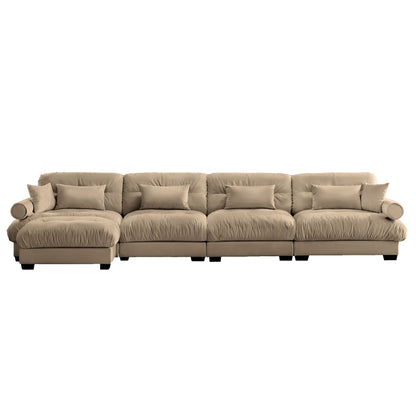 Modern sectional sofa with ottoman by HouseOfZazla beige fabric 2-piece round bolster arms on Tampa Home & Garden Store