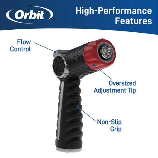 Pro Series Adjustable Spray Thumb Control Nozzle Orbit Irrigation, red and black, non-slip grip on Tampa Home & Garden Store