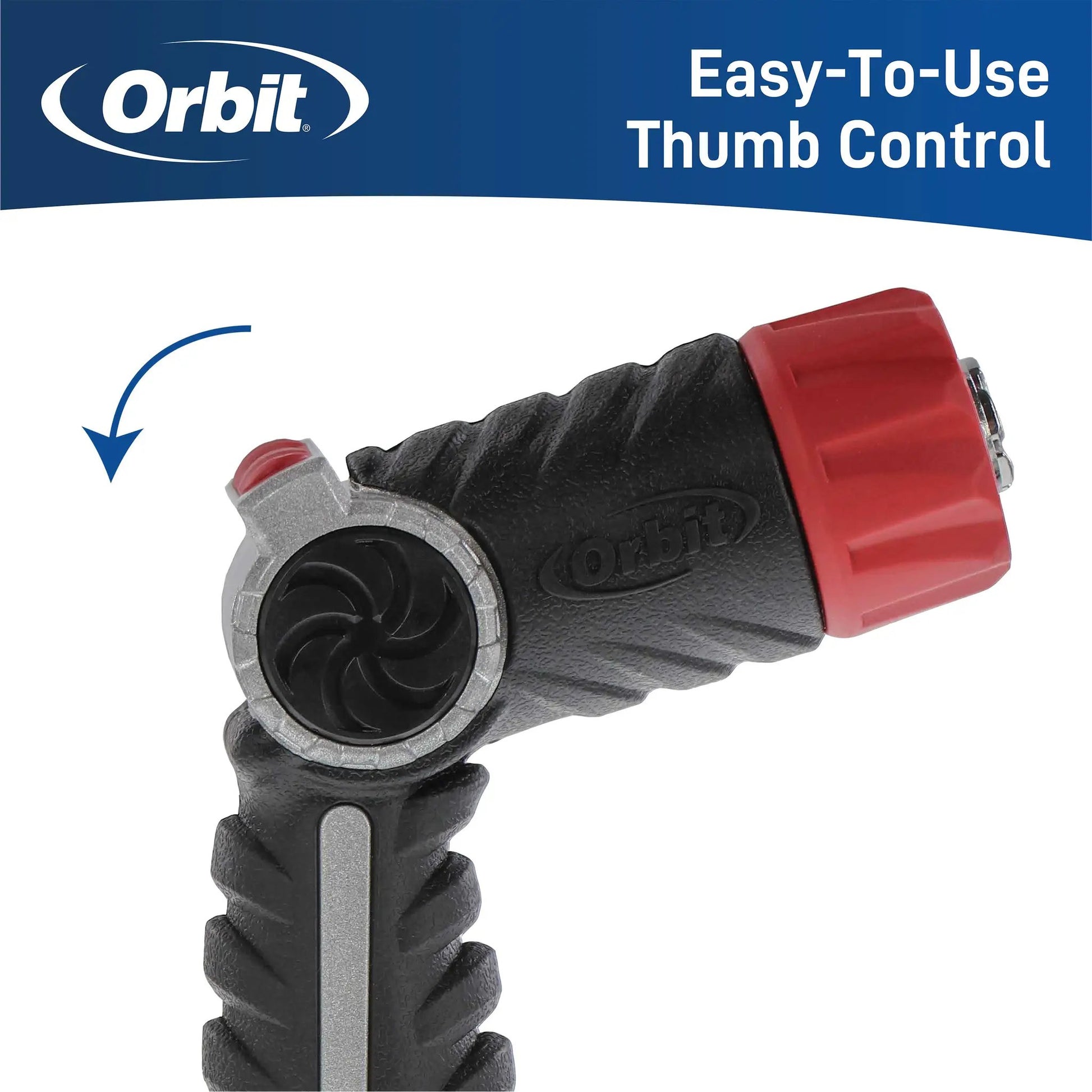 Pro Series Adjustable Spray Thumb Control Nozzle by Orbit Irrigation; black body with red thumb grip on Tampa Home & Garden Store
