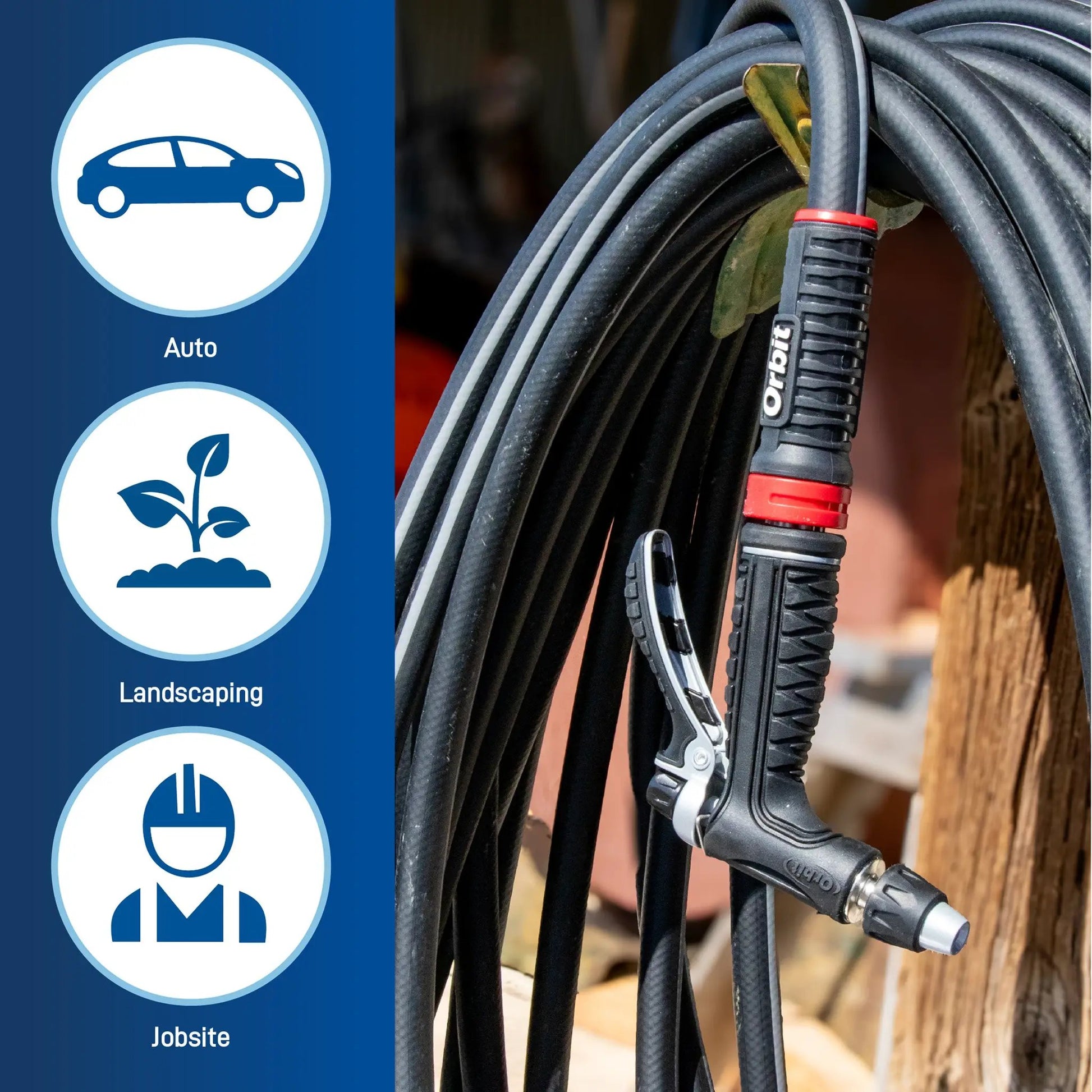 Pro Flo Metal Rear Trigger Hose Nozzle Set by Orbit Irrigation; metal body, rear trigger on Tampa Home & Garden Store