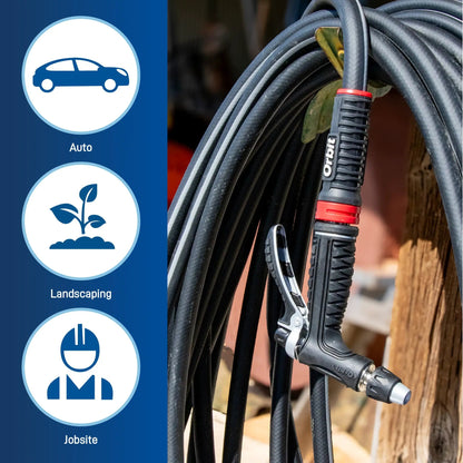 Pro Flo Metal Rear Trigger Hose Nozzle Set by Orbit Irrigation; metal body, rear trigger on Tampa Home & Garden Store