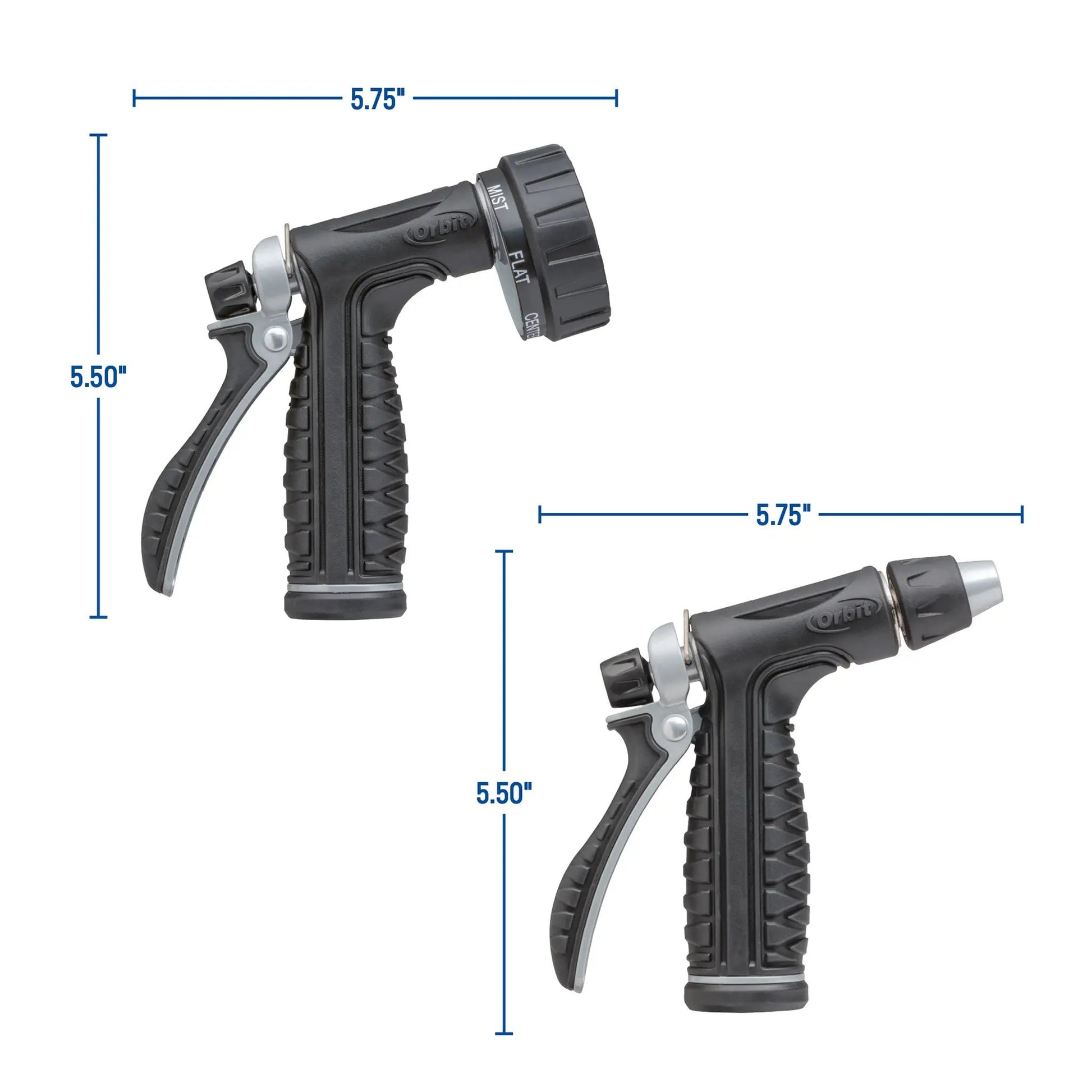 Pro Flo Metal Rear Trigger Nozzle Set, two Orbit Irrigation hose nozzles with black handles on Tampa Home & Garden Store
