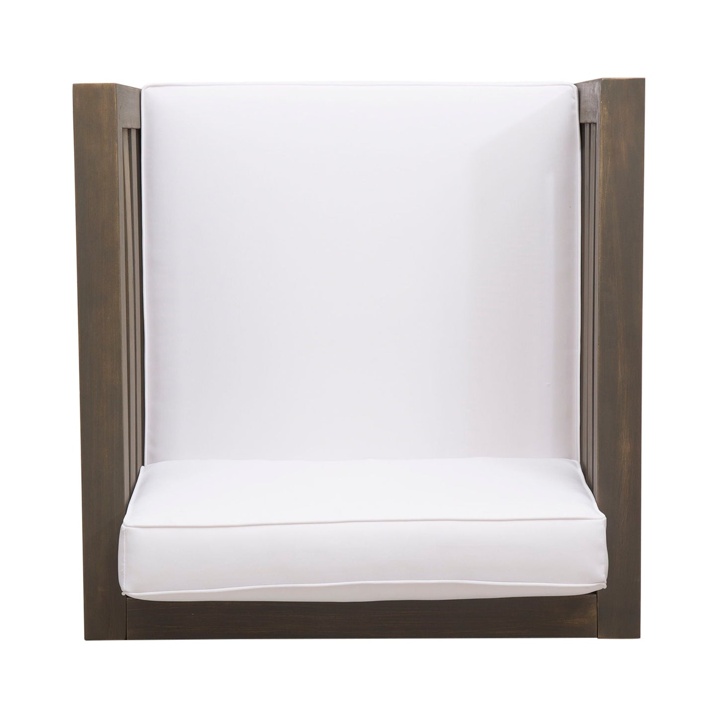 Outdoor Acacia Wood Patio Chair With Fabric Cushion, white cushion, dark brown frame on Tampa Home & Garden Store