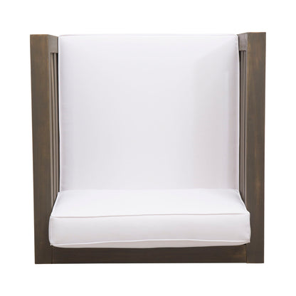 Outdoor Acacia Wood Patio Chair With Fabric Cushion, white cushion, dark brown frame on Tampa Home & Garden Store