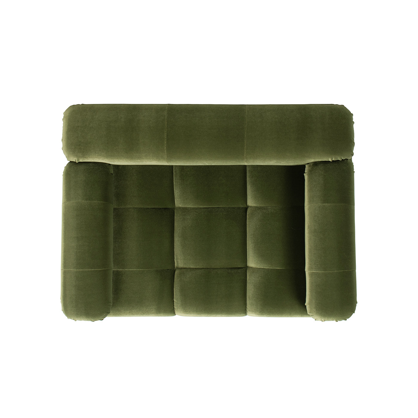 Marcel upholstered pet bed olive green velvet with tufted square cushions on Tampa Home & Garden Store