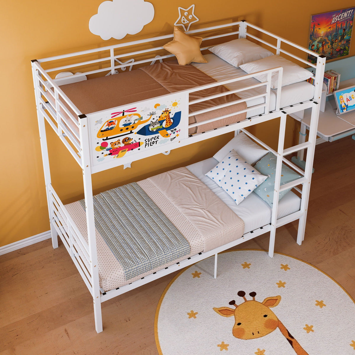Bunk bed by HouseOfZazla white metal convertible to twin beds with guardrails and ladder on Tampa Home & Garden Store